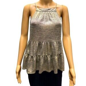 NWT Anthropologie "Sunday in Brooklyn" shimmery gold tiered baby doll top Small